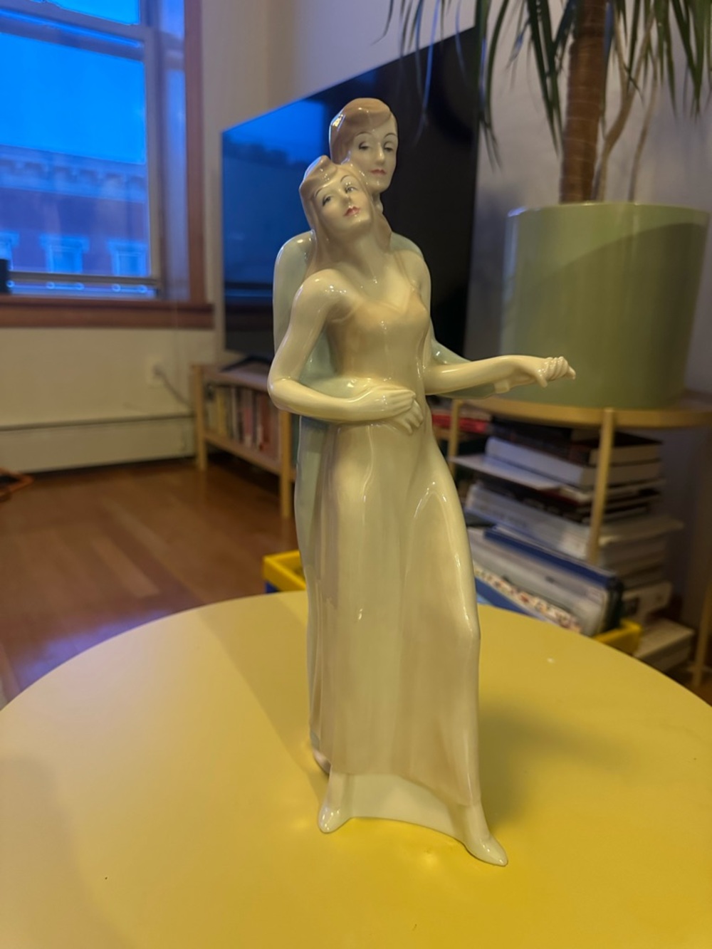 Porcelain Couple Sculpture in Soft Cream Glaze